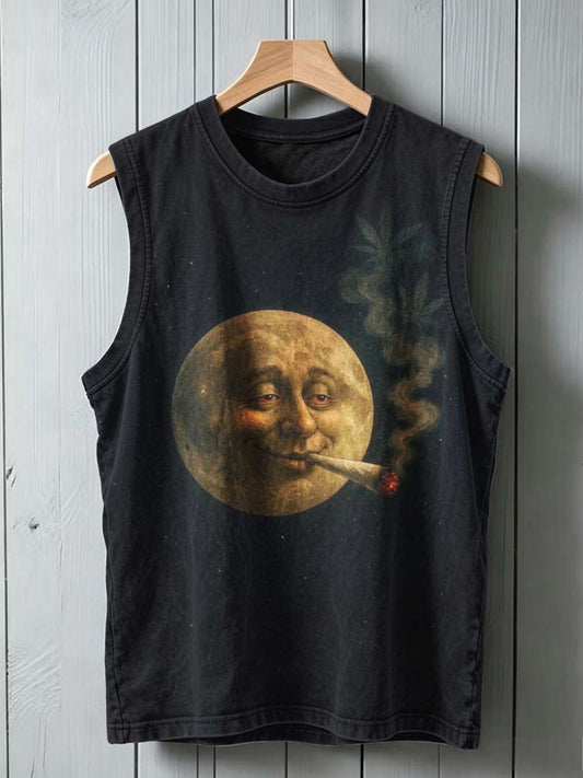 Rygning Måne Print Casual ærmeløs Vest Toppe