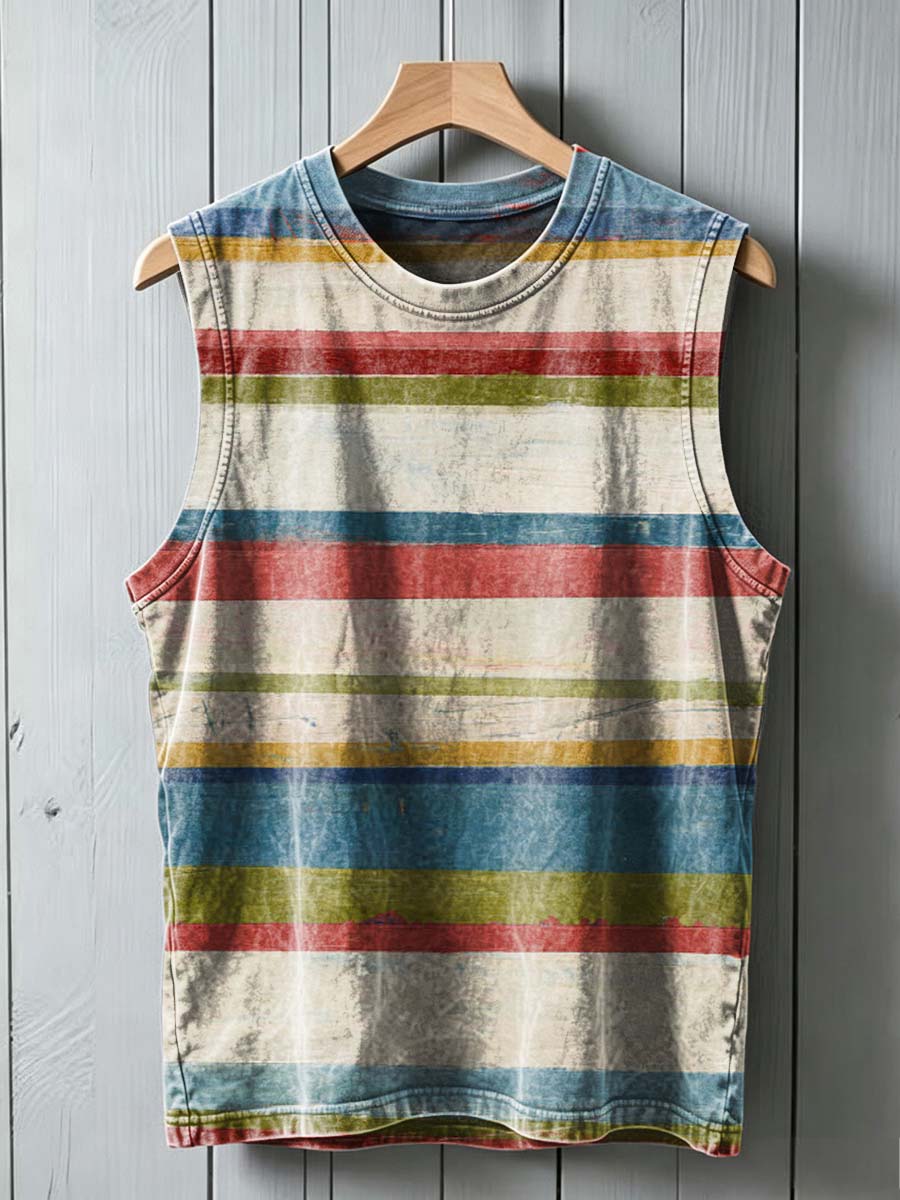 Retro Stribet Print Casual Sleeveless Vest Toppe