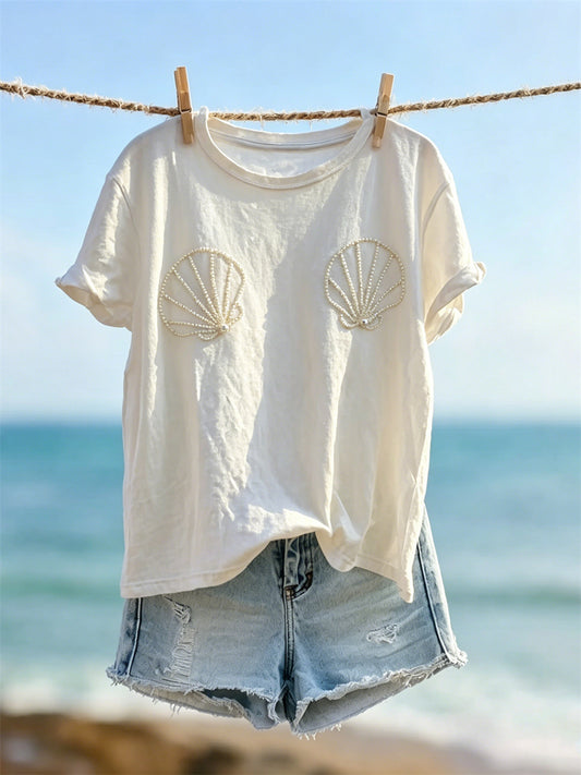 Kvinders klasse Seashells Bikini Perler Print kortærmet T-shirt