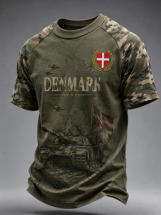 Mænds retro camouflage-T-shirt med militærintspiret print
