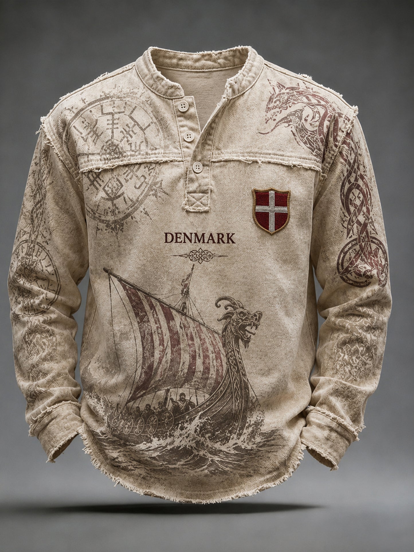 Mænds Retro Camouflage Print Casual V-hals langærme øverst