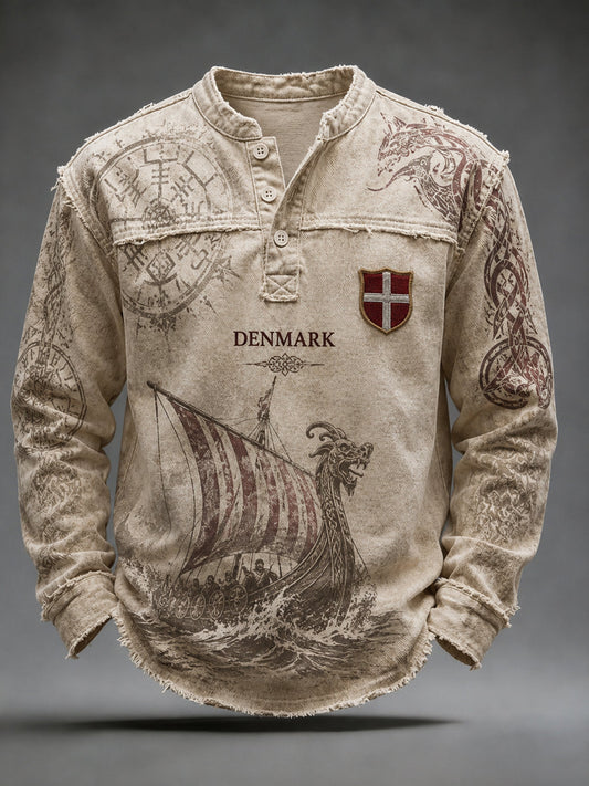 Mænds Retro Camouflage Print Casual V-hals langærme øverst