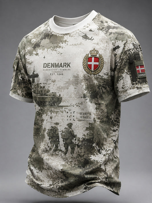 Mænds retro camouflage-T-shirt med militærintspiret print