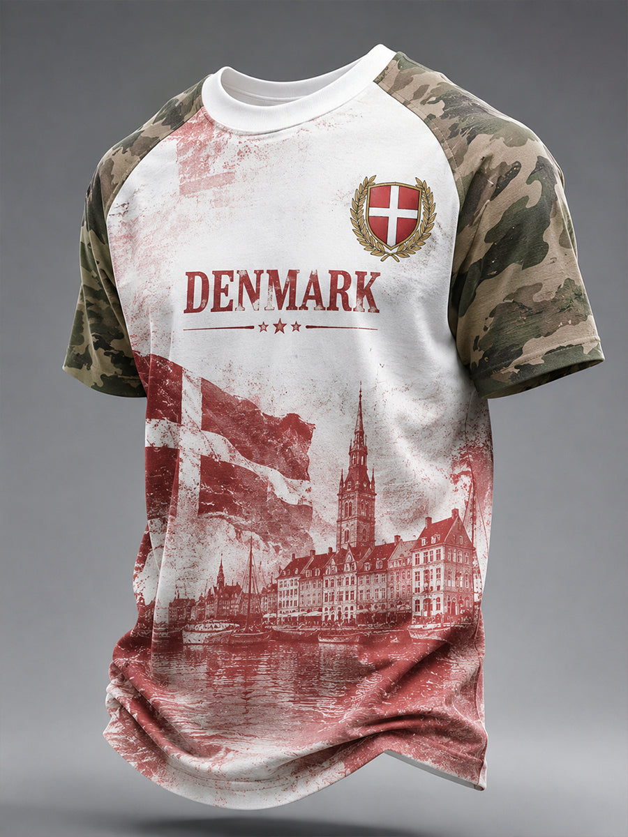 Mænds Retro Camouflage T-shirt med militær-insspireret print