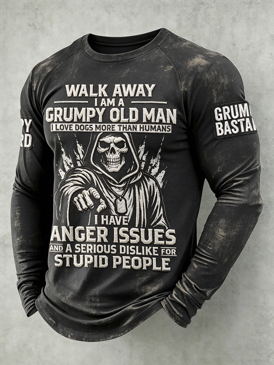 Mænds Grumy mand Trykt Raglan ærme T-shirt