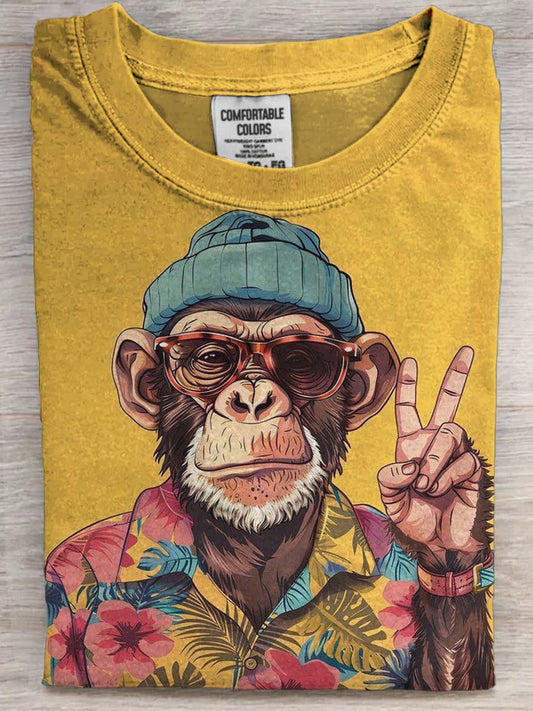 Funny Orangutang Print Casual Kort ærme T-shirt