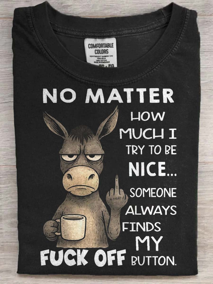 Grumpy æsel Print Casual Kort-ærme T-shirt