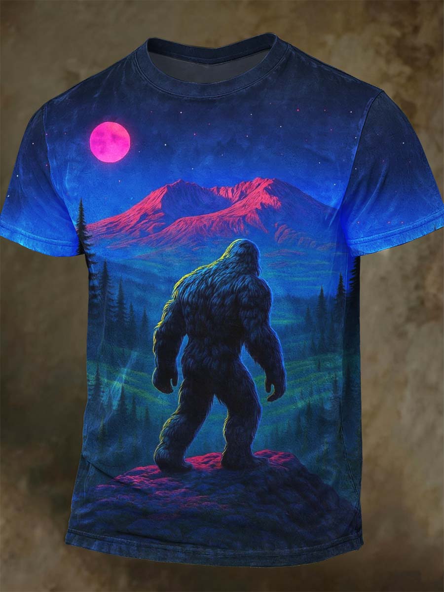 Bigfoot Moonlight Print Casual kortærme T-shirt
