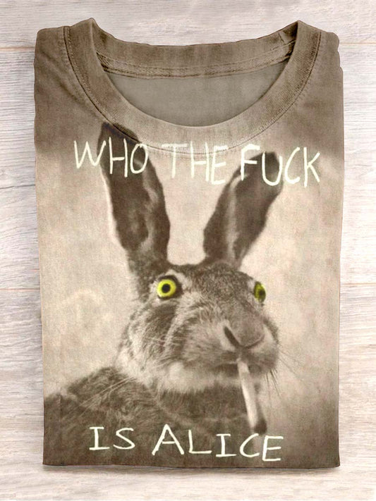 Unisex rygning Bunny Print Casual korte ærme T-shirt