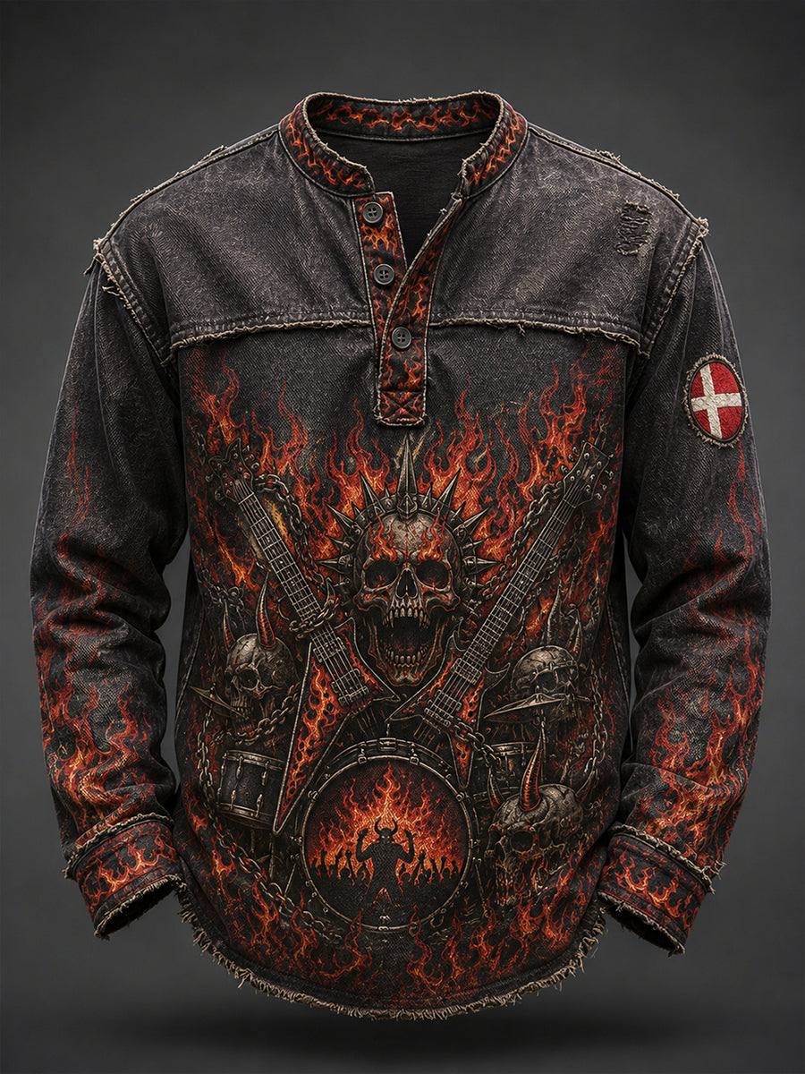 Herre Musikfestival Retro Heavy Metal Mønster Print Langærmet Top