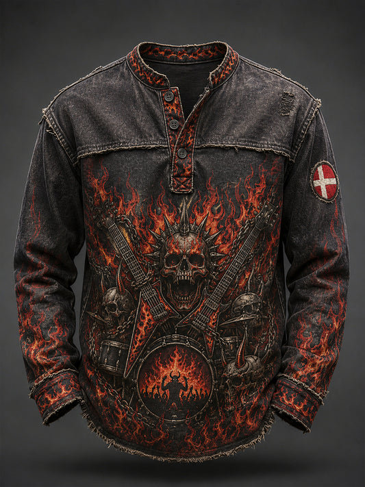 Herre Musikfestival Retro Heavy Metal Mønster Print Langærmet Top