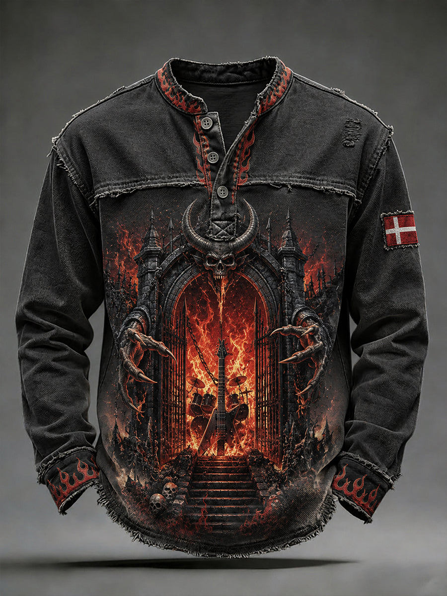 Mænds Musik Festival Retro Heavy Metal Mønster Print langærme øverst