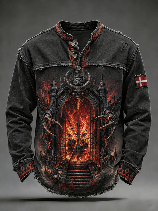 Mænds Musik Festival Retro Heavy Metal Mønster Print langærme øverst