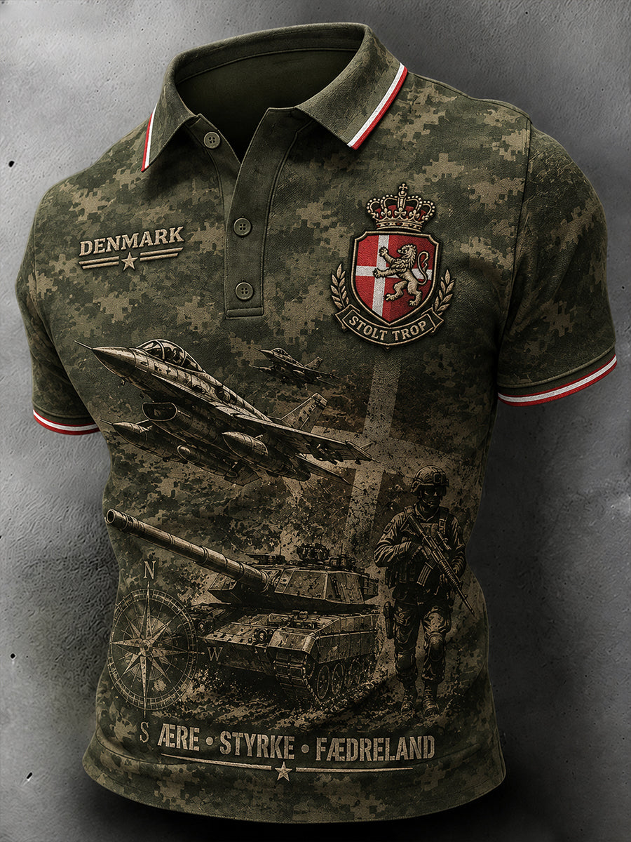 Mænds bekymrede militære camouflage Print kortærme Polo skjorte