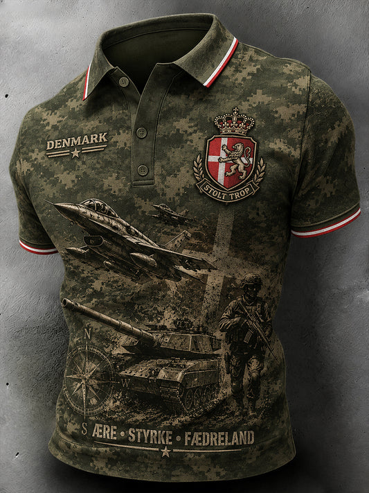 Mænds bekymrede militære camouflage Print kortærme Polo skjorte