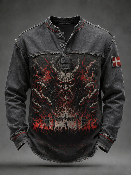 Herre-musikfestival-inspireret heavy metal-print afslappet langærmet top