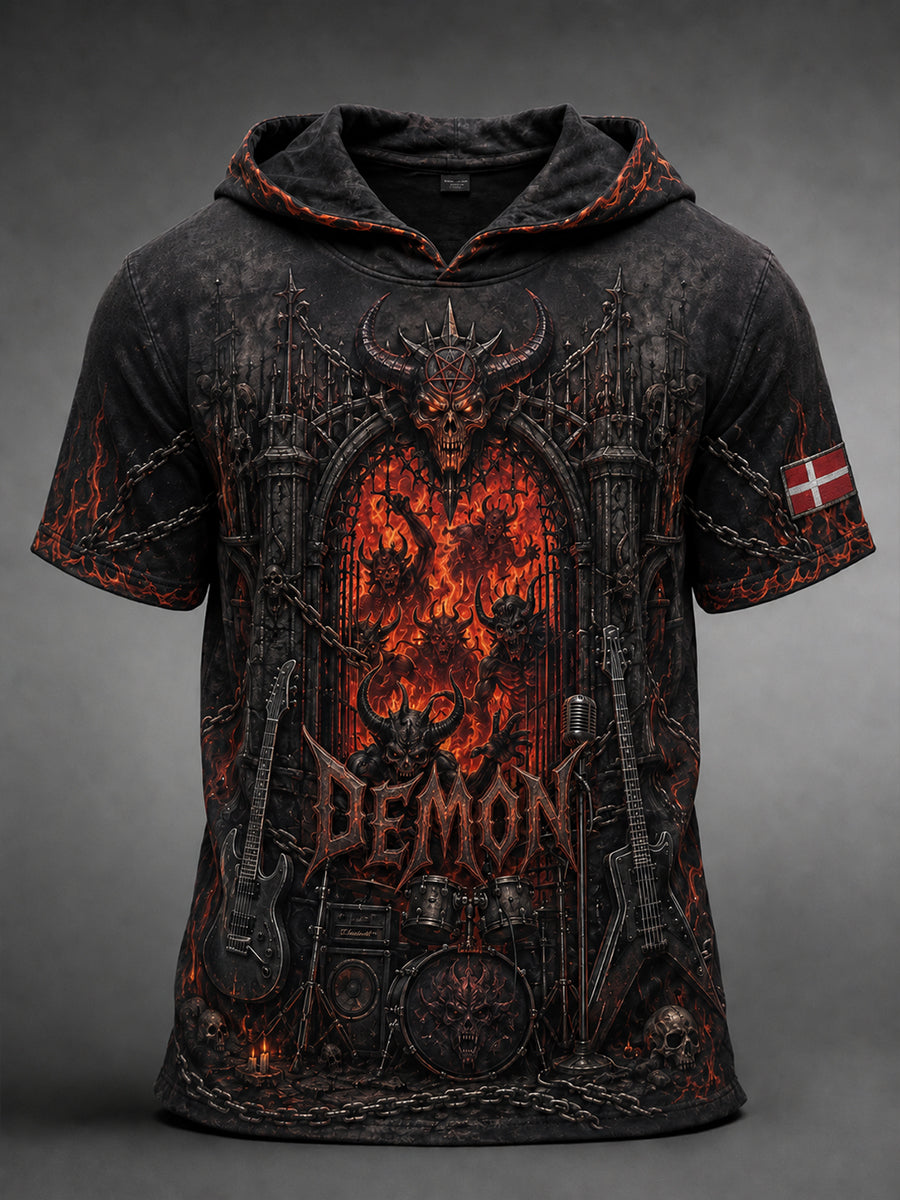 Mænds Musik Festival-Inspireret heavy Metal Print Casual korte ærmede Hoodiet