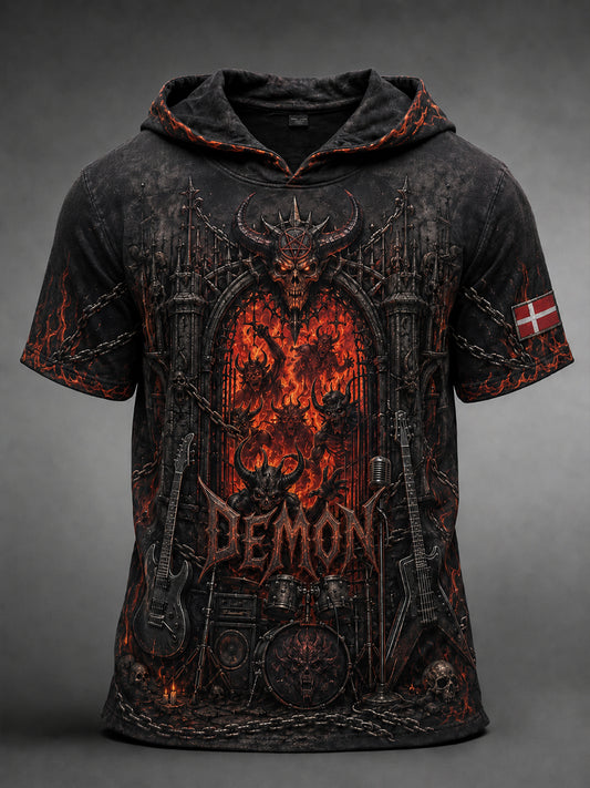 Mænds Musik Festival-Inspireret heavy Metal Print Casual korte ærmede Hoodiet