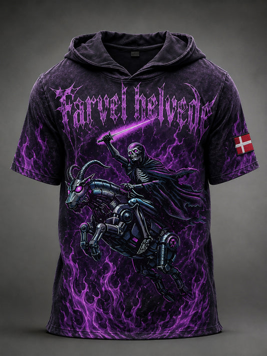 Herre -musikfestivalinspireret heavy metal-print afslappet hættetrøje med korte ærmer
