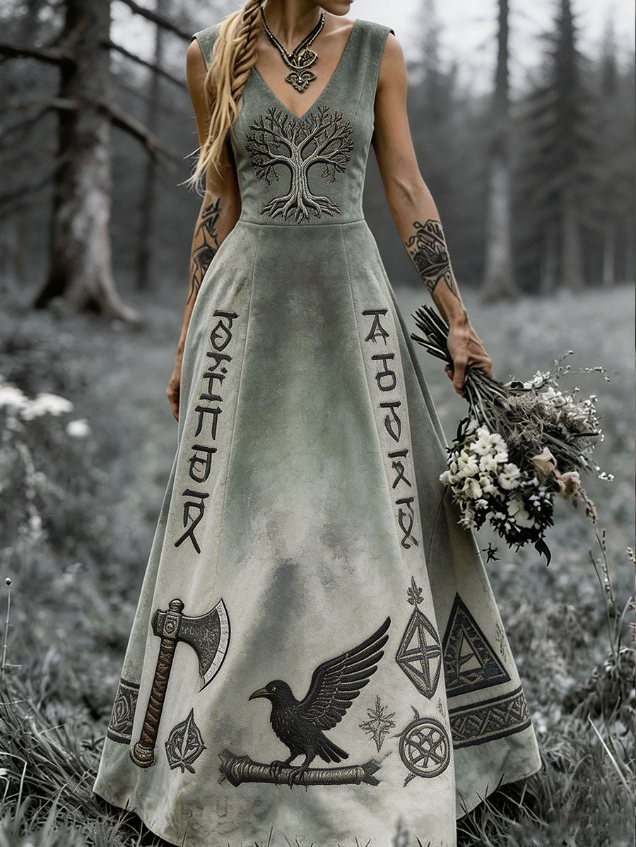 Kvinders Viking Style Nordic Art Printed Kjole