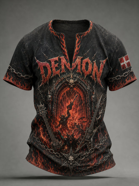 Herre T-shirt med V-udskæring og motiv fra retro heavy metal-musikfestivalen