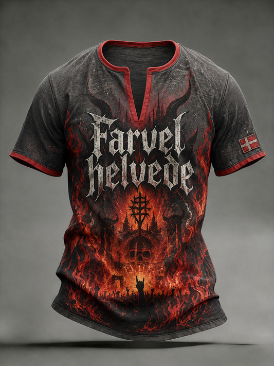 Herre T-shirt med V-udskæring og motiv fra retro heavy metal-musikfestivalen