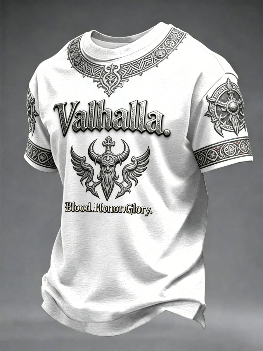 Herre-T-shirt med vikingestil og Valhalla-print