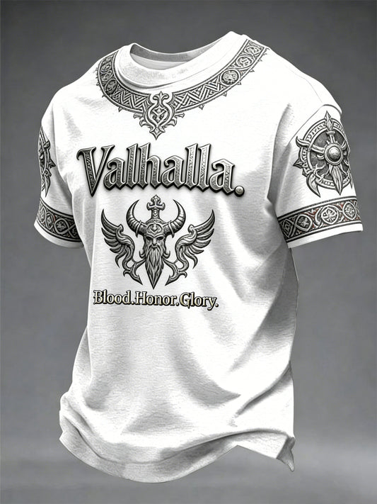 Herre-T-shirt med vikingestil og Valhalla-print