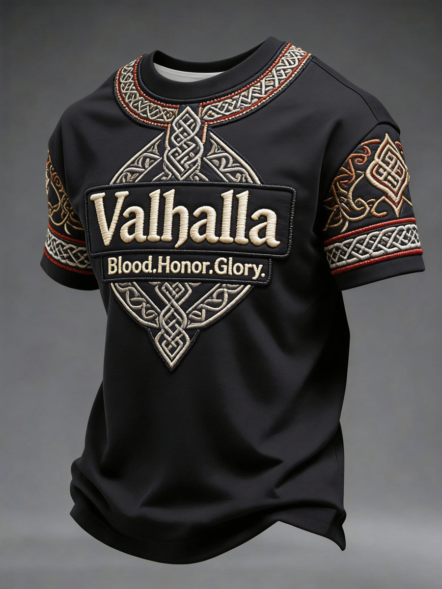 Herre-T-shirt med vikingestil og Valhalla-print