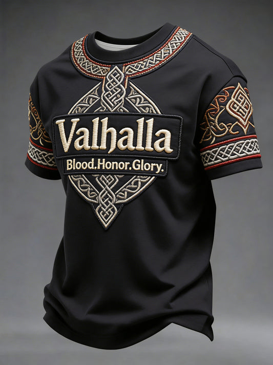 Herre-T-shirt med vikingestil og Valhalla-print