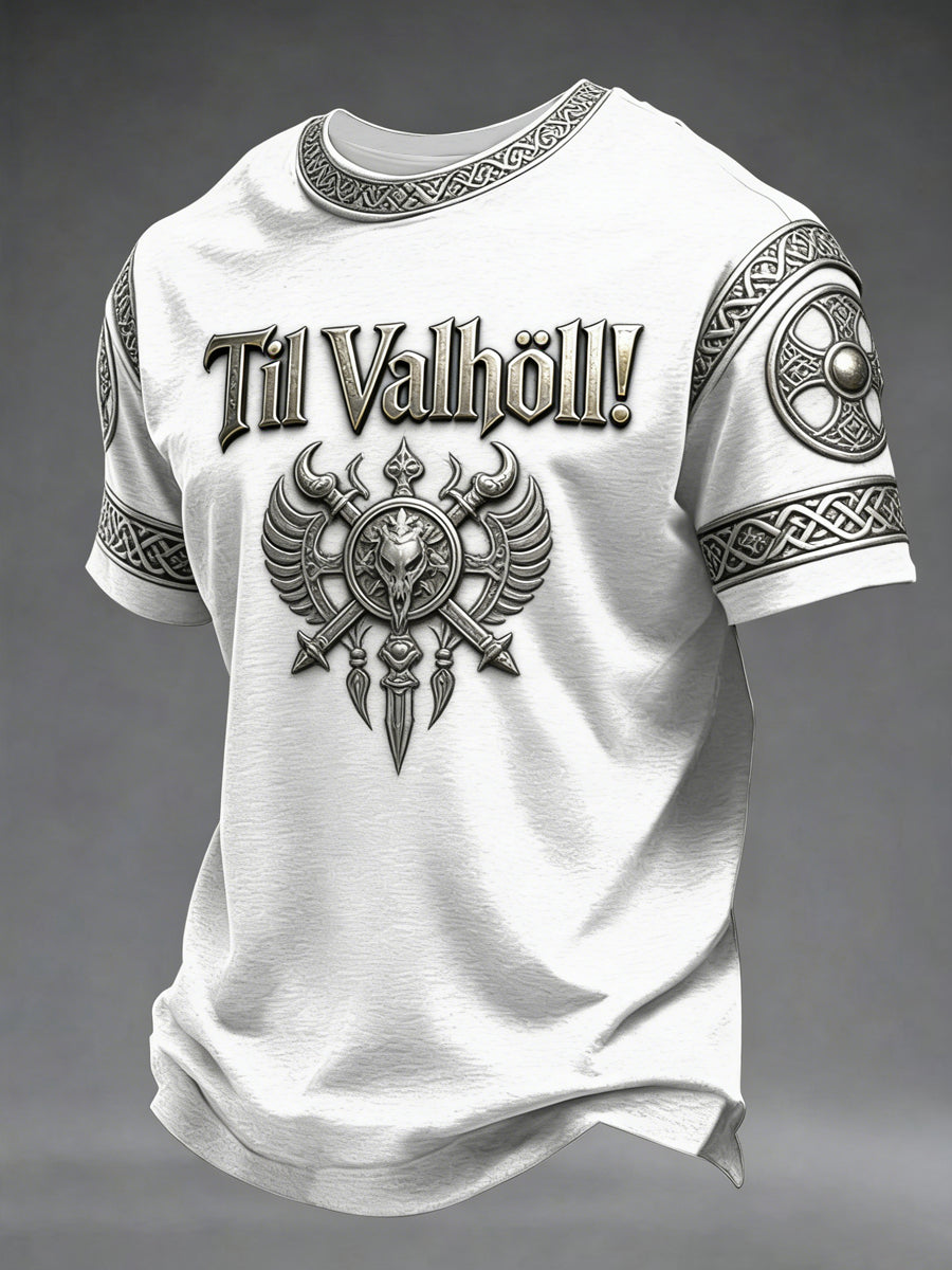Herre-T-shirt med vikingestil og Valhalla-print