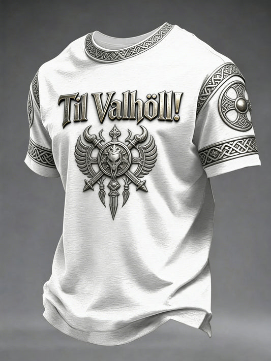 Herre-T-shirt med vikingestil og Valhalla-print