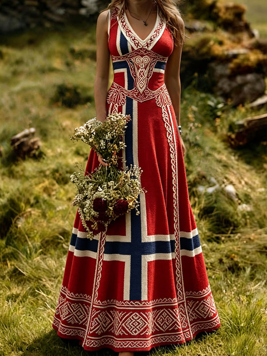 Kvinders nordisk skandinavisk stil vikingekunst printet kjole