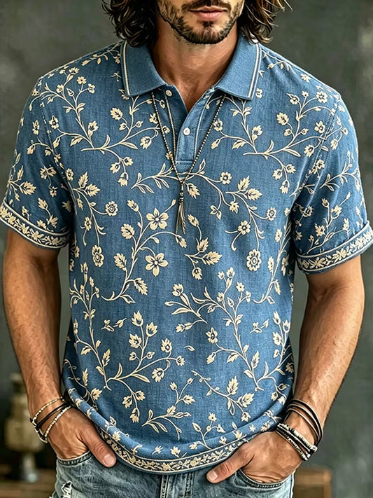 Retro Abstract Blomsterbroderi kunst print Casual Polo skjorte