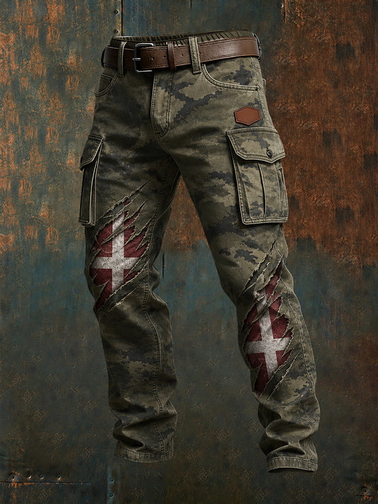 Mænds retro camouflageprint lastbukser