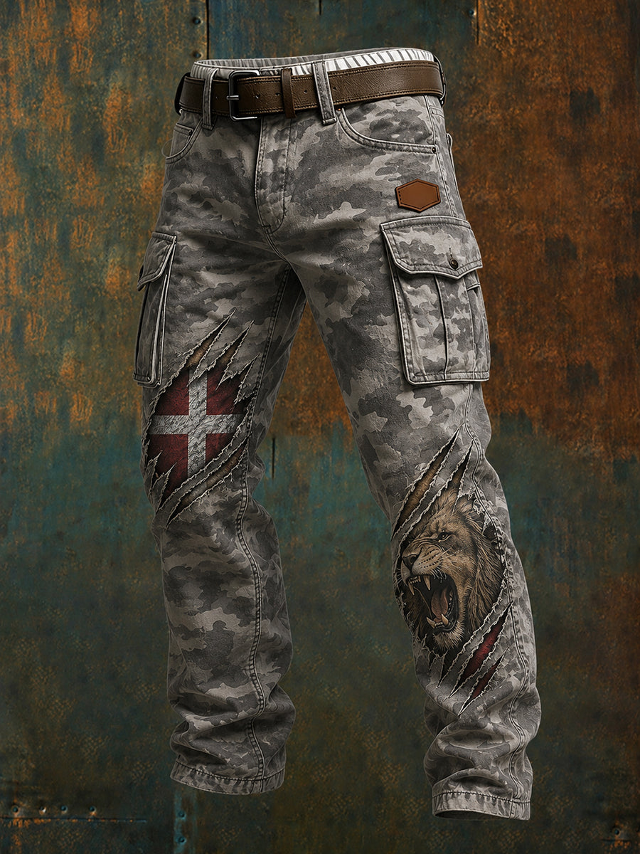 Mænds retro camouflageprint lastbukser
