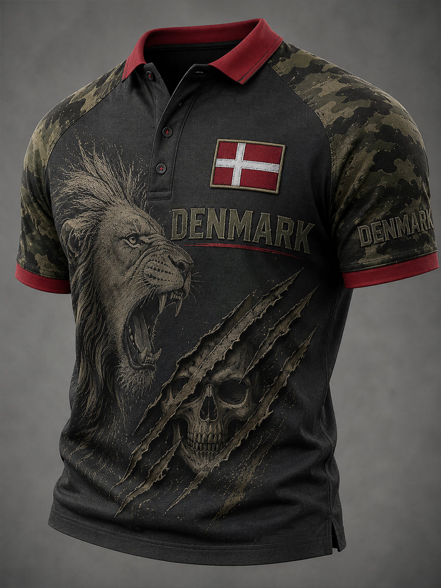 Mænds retro kamouflagetrykt poloshirt med korte ærmer
