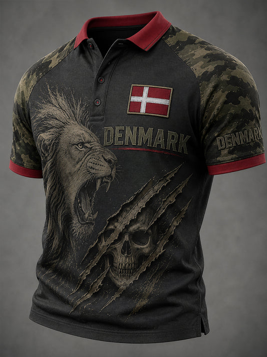 Mænds retro kamouflagetrykt poloshirt med korte ærmer