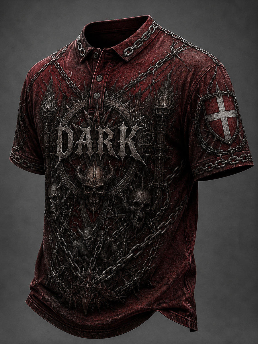 Mænds retro polo-shirt med kort ærme og metal-musikmotiv