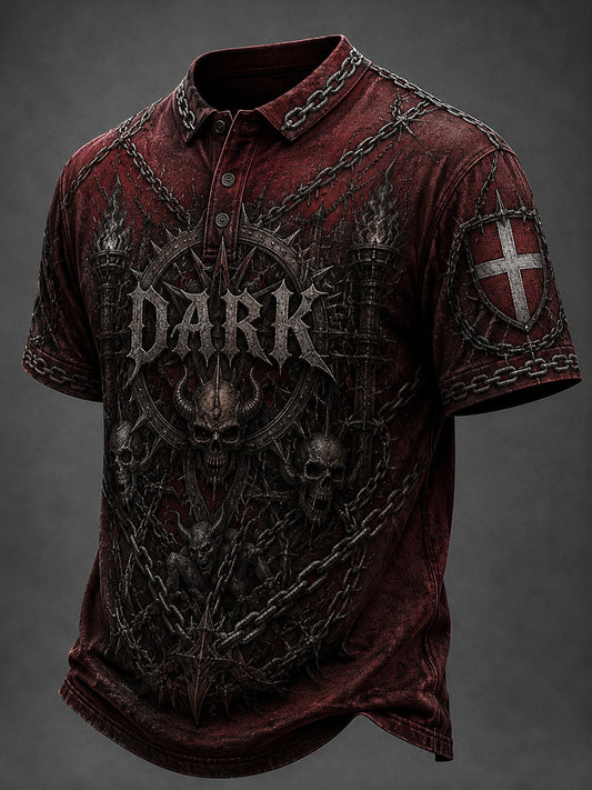Mænds retro polo-shirt med kort ærme og metal-musikmotiv
