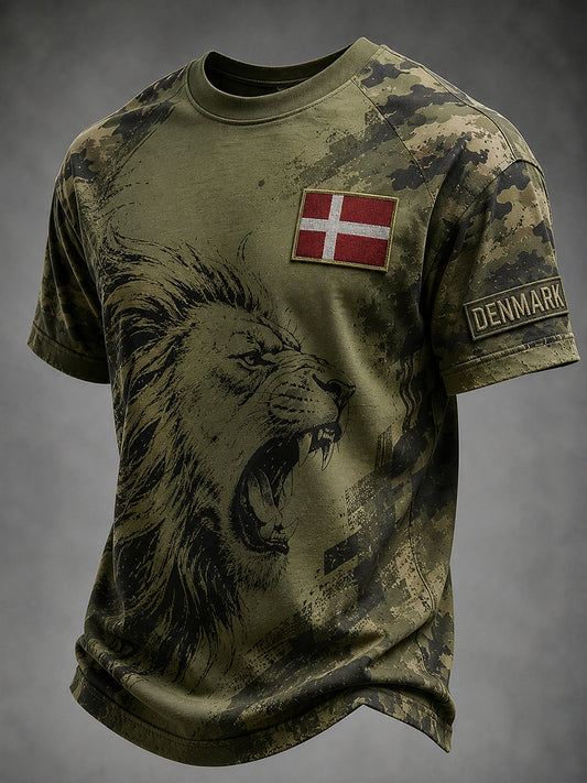 Mænds retro camouflageprint t-shirt med korte ærmer