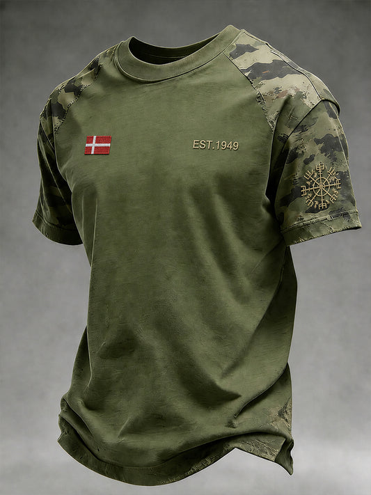 Mænds retro camouflageprint t-shirt med korte ærmer
