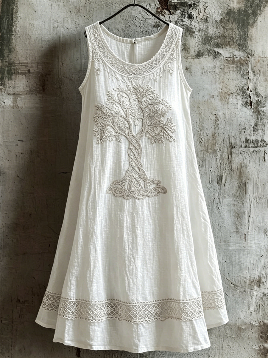 Kvinders Viking Tree of Life Celtic Print Linen Tank kjole