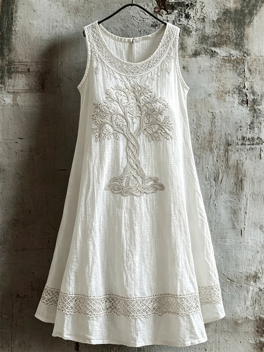 Kvinders Viking Tree of Life Celtic Print Linen Tank kjole