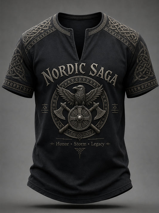 Mænds Retro vikinge element Print Casual V-hals øverst