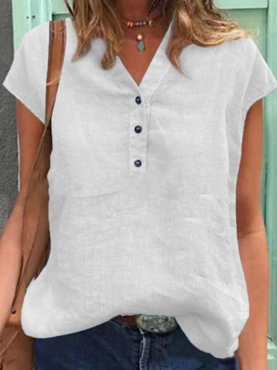 Kvinders bomulds- og hør-casual T-shirt