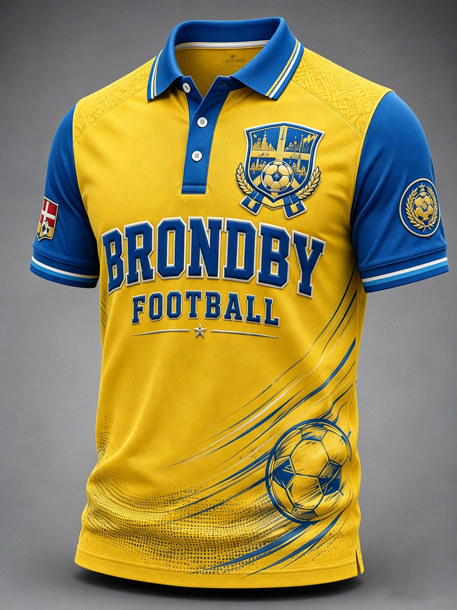 Mænds poloshirt med korte ærmer og fodboldprint