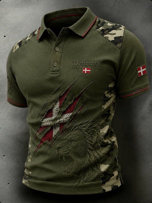 Mænds Retro Lion Camouflage Print Short-Sleeve Polo skjorte