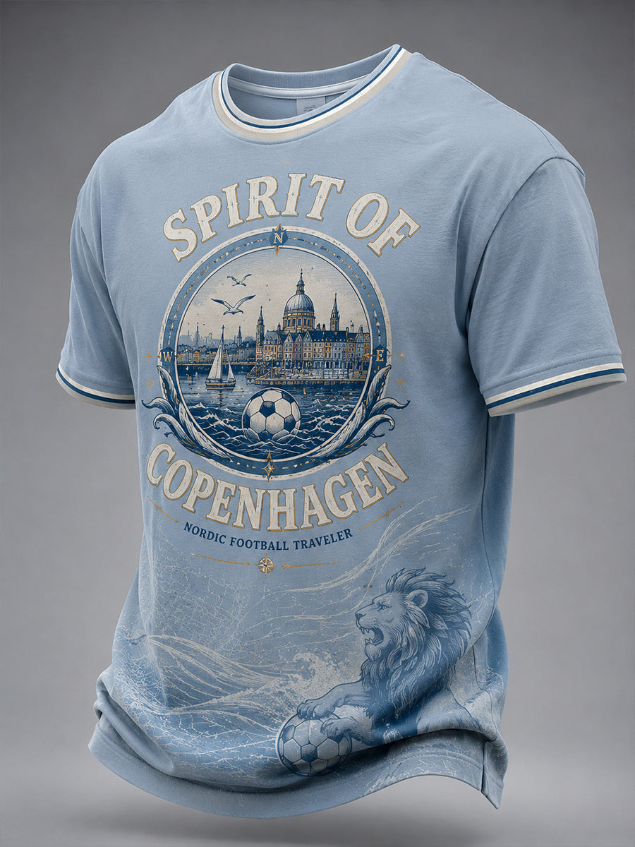 Mænds T-shirt med korte ærmer og fodboldprint