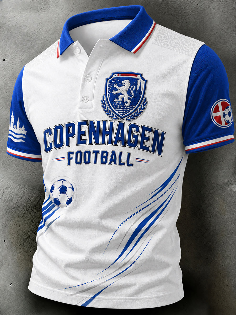 Mænds poloshirt med korte ærmer og fodboldprint